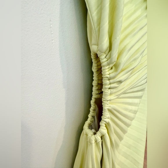 A.L.C. Delfina Dress Canary Yellow Size 2 Faux Leather One Shoulder - Picture 6 of 16